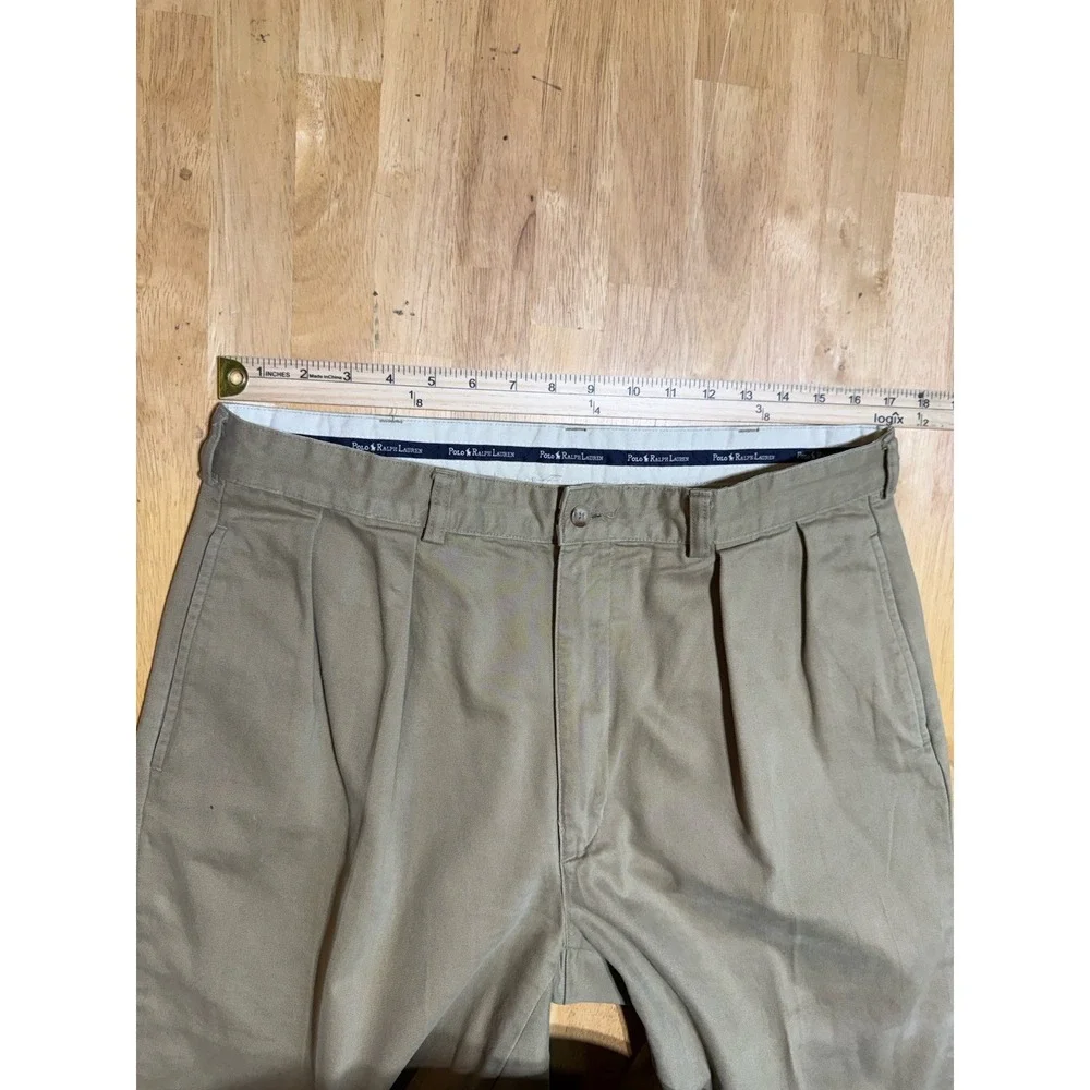 Vintage Polo Ralph Lauren Chino Mens 35x32 Khaki Pleated Pants 100% Cotton